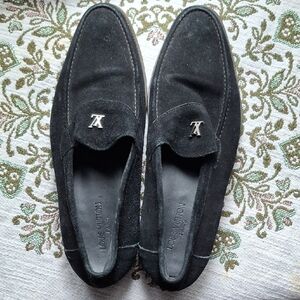 Black Slip-On Loafers with Suede Finish